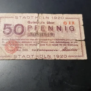 Notgeld 50 Pfennig 1920, GERMANIA- Koln, G