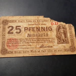 Notgeld 25 Pfennig 1920, GERMANIA-Koln, FA