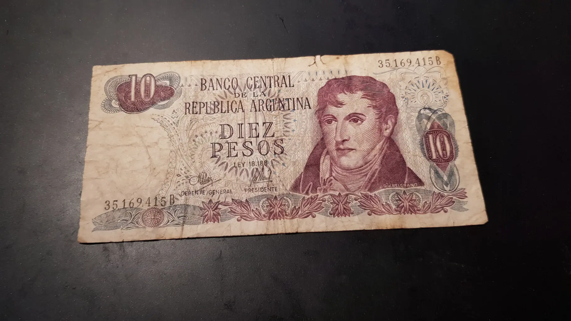 Bancnotă 10 Pesos 1976, ARGENTINA, G